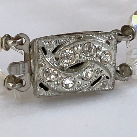 VTG Mid Century AB Crystal Double Strand Bracelet with Filigree Clasp 1950s - Picture 8 of 12